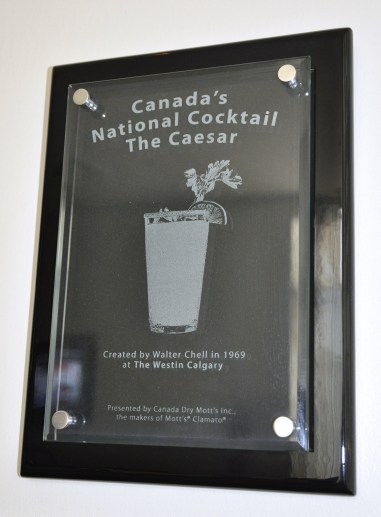 This plaque at the Calgary Westin commemorates Walter Chell inventing the Caesar there in 1969